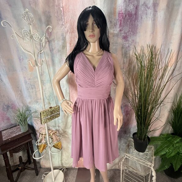 📌Azazie Mauve Fitted Waistline Beautiful Back Homecoming - Bridesmaid Dress - Picture 1 of 16